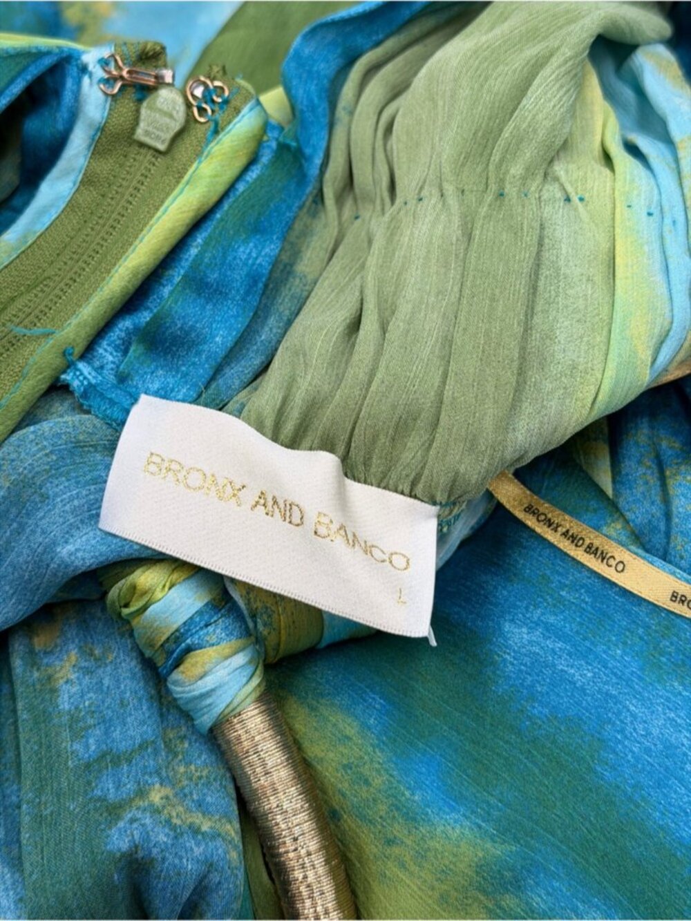🆕 BRONX & BANCO 🧿 NWOT Palma Coastal Ruffle Hi-Low Gown, Blue Green, Sz L US 8 - Picture 15 of 16